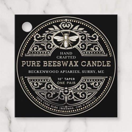 Beeswax Candle Heraldic Bee Product Label Black