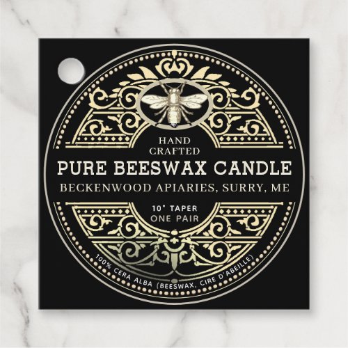 Beeswax Candle Heraldic Bee Product Label Black