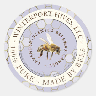 Beeswax Candle Label with honeycomb bee lavender
