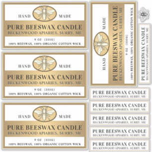Beeswax Candle Matte white or transparent gold bee Sticker