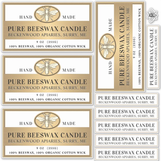 Beeswax Candle Matte white or transparent gold bee Sticker (Front)