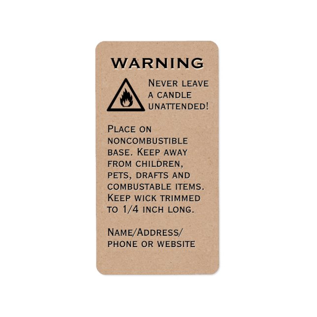 Beeswax Candle Warning Kraft Paper Vertical Label (Front)