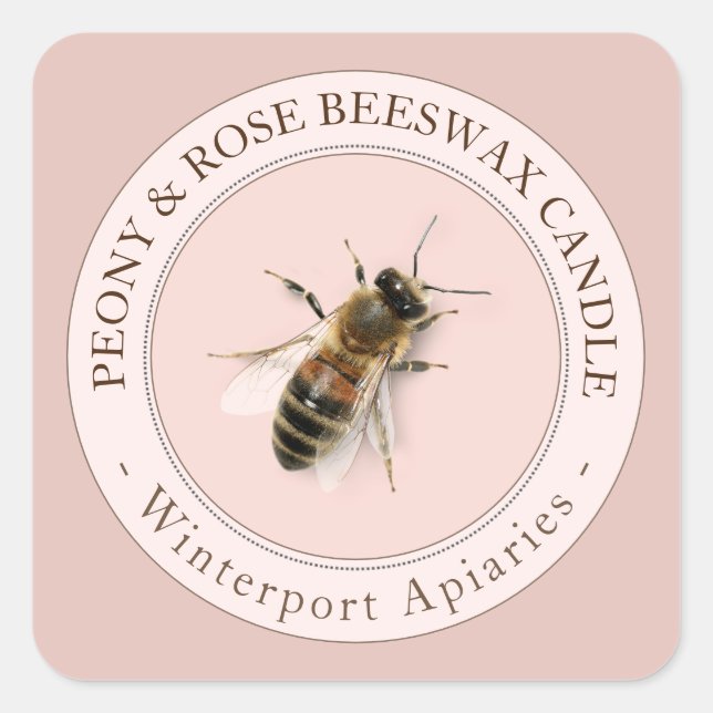 Beeswax Candle with Honeybee Rose Gold Pink Label  (Front)