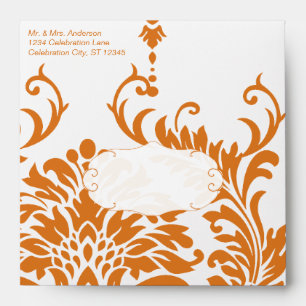 Beeswax Elegant Antique Coral Orange Damask Envelope