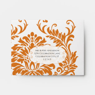 Beeswax Elegant Antique Coral Orange Damask Envelope