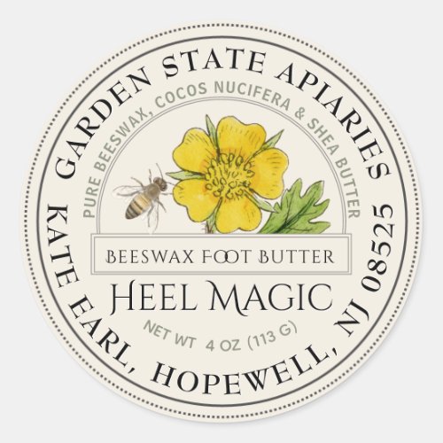 Beeswax Heel Butter with Bee and Vintage Flower Classic Round Sticker