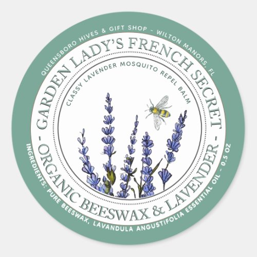 Beeswax Lavender Mosquito Repellant Lotion Bar Bee Classic Round Sticker