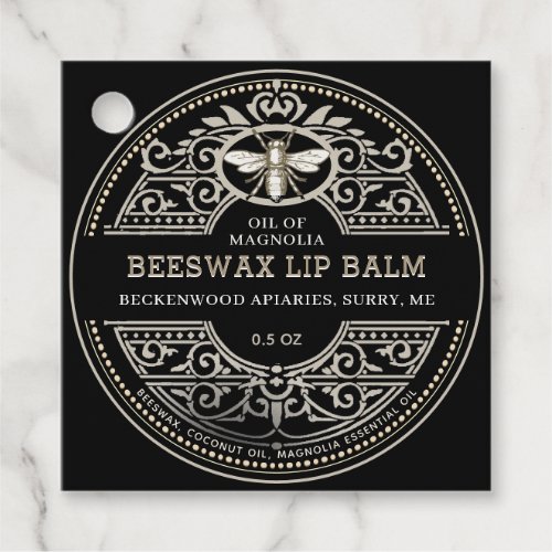 Beeswax Lip Balm Heraldic Bee Product Tag Black