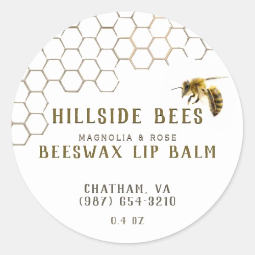Beeswax Lip Balm Label with Honeycomb  Bee