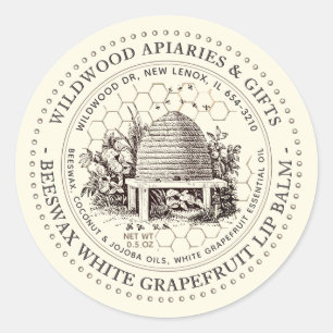 Beeswax Lip Balm Vintage Skep Ivory Honeycomb Classic Round Sticker