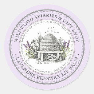 Beeswax Lip Balm Vintage Skep with Lavender & Bees Classic Round Sticker