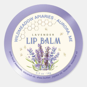 Beeswax Lip Balm with Lavender Flowers and Bees Classic Round Sticker