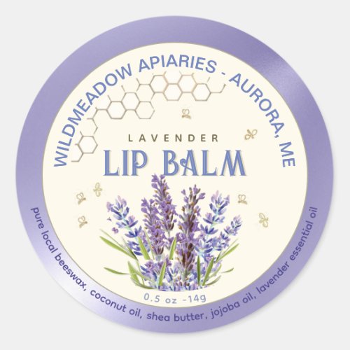 Beeswax Lip Balm with Lavender Flowers and Bees Classic Round Sticker
