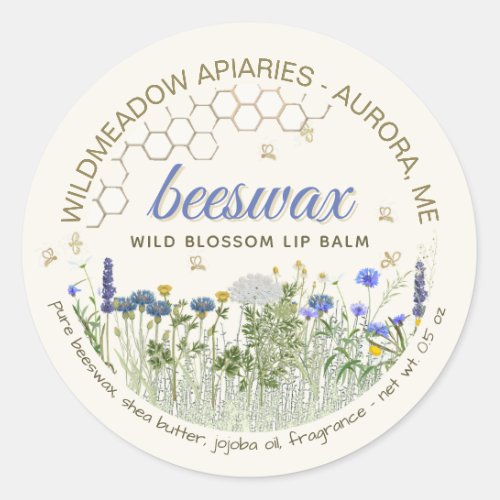 Beeswax Lip Balm with Meadow Flowers  Bees Classi Classic Round Sticker