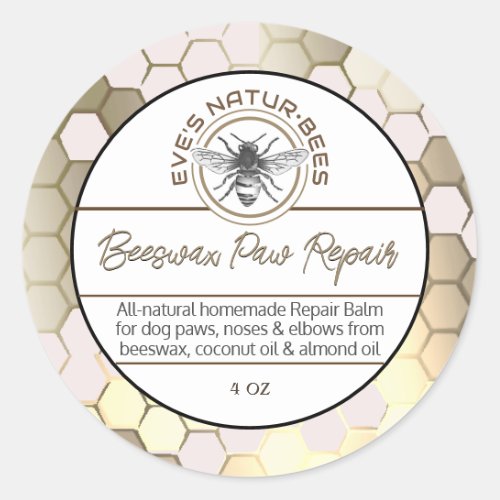 Beeswax Paw Repair Bee Apiary Logo Honeycomb  Classic Round Sticker