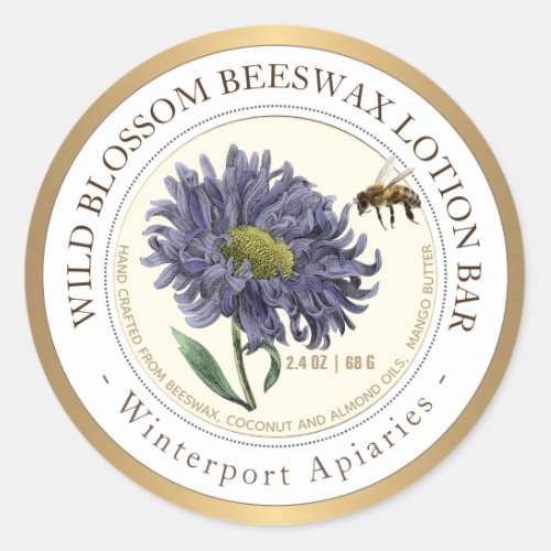Beeswax Product Label with Bee Flower Gold