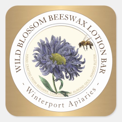 Beeswax Product Label with bee on Metallic Gold