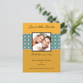 Beeswax & Teal Paisley Save The Date Your Photos Announcement Postcard (Standing Front)