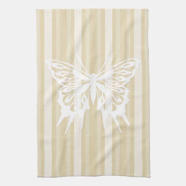Beeswax Victorian Stripe with Butterfly Kitchen Towel (Vertical)
