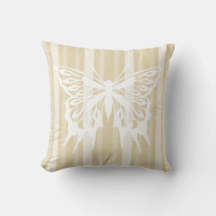 Beeswax Victorian Stripe with Butterfly Throw Pillow