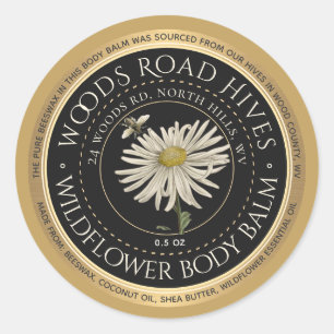 Beeswax Wildflower Honeybee Body Balm Gold Rim  Classic Round Sticker