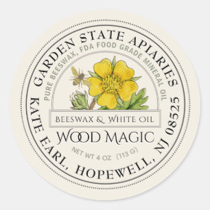 Beeswax Wood Butter with Vintage Flower and Bee Classic Round Sticker