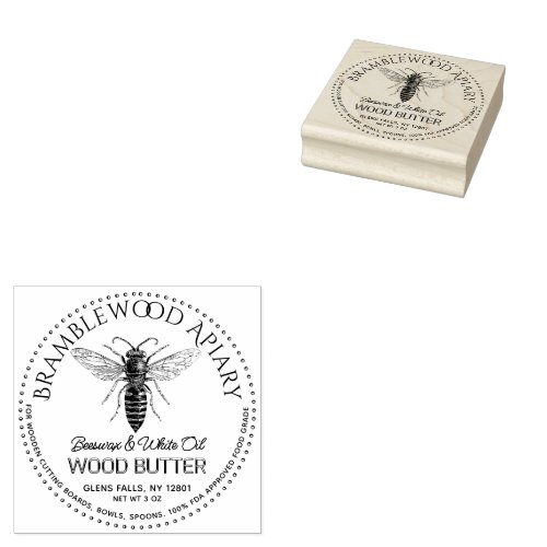 Beeswax Wood Butter with Vintage Queen Honeybee  Rubber Stamp