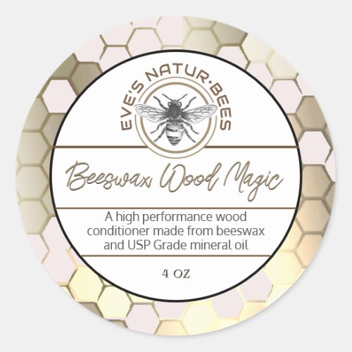 Beeswax Wood Polish Bee Apiary Logo Honeycomb  Classic Round Sticker