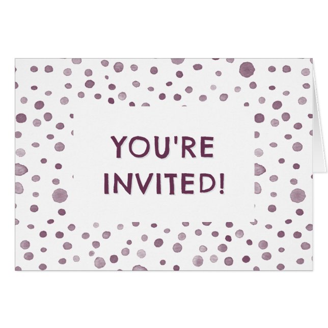 Beet Confetti Watercolor Dots Birthday Invite (Front Horizontal)