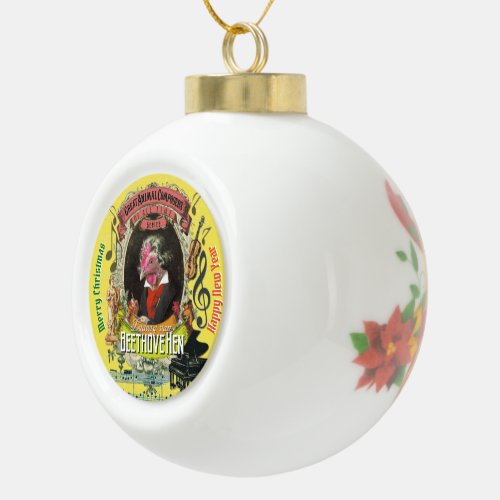 Beethovehen Beethoven Rooster Hen Ceramic Ball Christmas Ornament