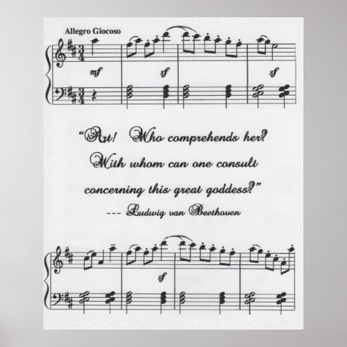 Beethoven 1 quote with musical notation poster