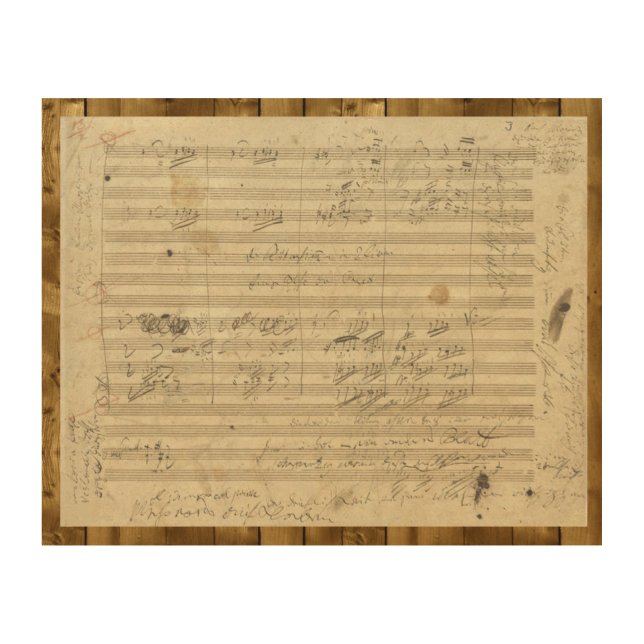 Beethoven 9th Symphony, Music Manuscript Wood Wall Art (Front)
