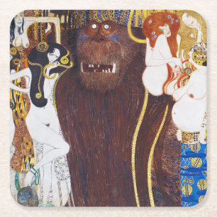 Beethoven Frieze(detail), Gustav Klimt Square Paper Coaster
