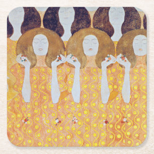 Beethoven Frieze (detail), Gustav Klimt Square Paper Coaster