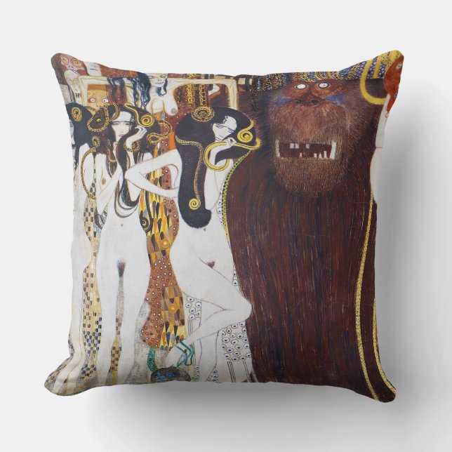 Beethoven Frieze(detail), Gustav Klimt Throw Pillow (Front)