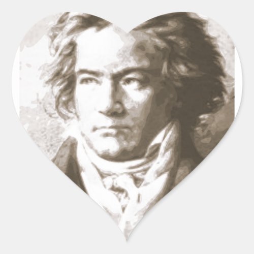 Beethoven In Sepia Heart Sticker