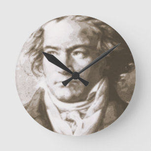 Beethoven In Sepia Round Clock