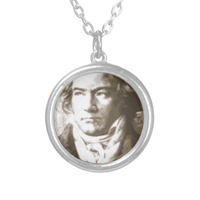 Beethoven In Sepia Silver Plated Necklace (Front)