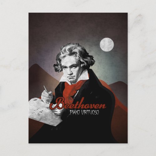 Beethoven piano virtuoso black postcard