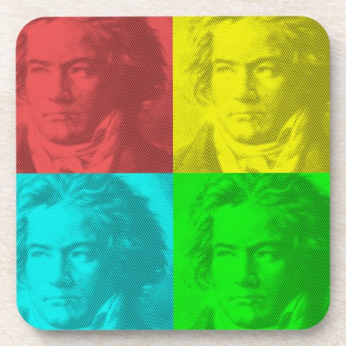 Beethoven Portrait In Squares Beverage Coaster