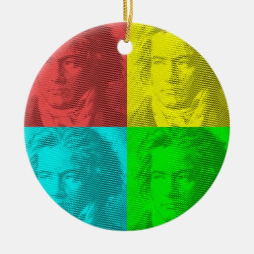 Beethoven Portrait In Squares Ceramic Ornament