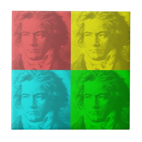 Beethoven Portrait In Squares Ceramic Tile