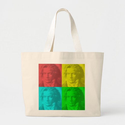 Beethoven Portrait In Squares Large Tote Bag