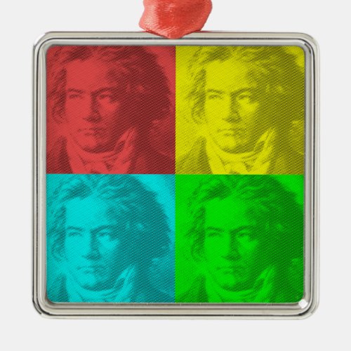 Beethoven Portrait In Squares Metal Ornament