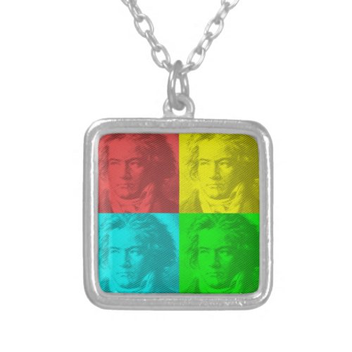 Beethoven Portrait In Squares Silver Plated Necklace