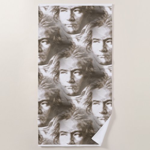 Beethoven Portrait Pattern Beach Towel