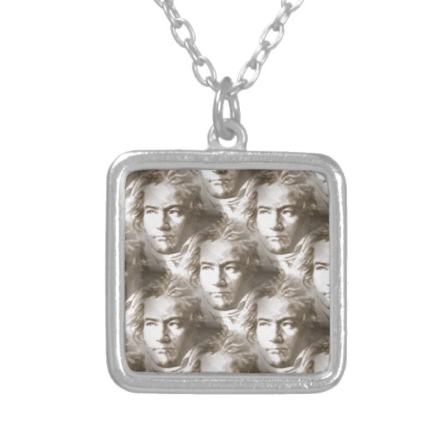 Beethoven Portrait Pattern Silver Plated Necklace (Front)