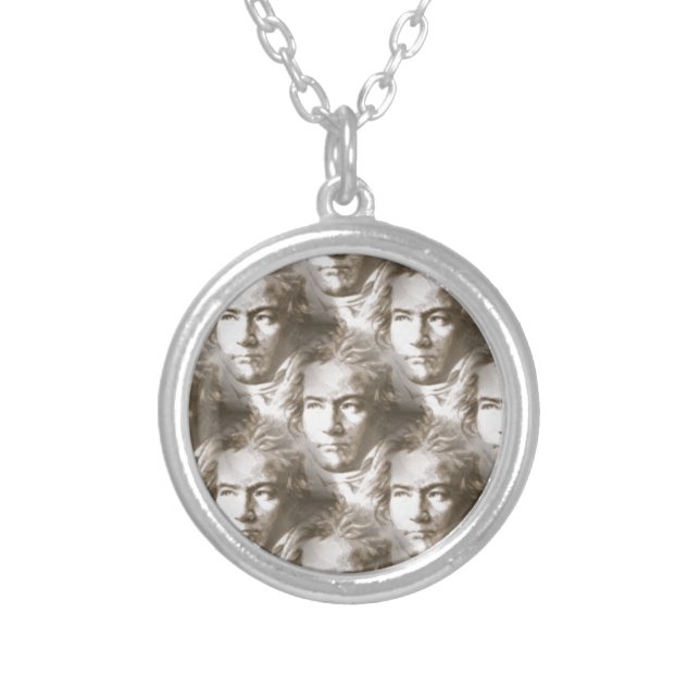 Beethoven Portrait Pattern Silver Plated Necklace (Front)