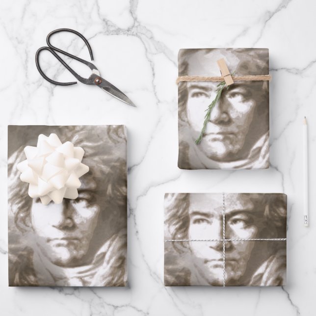 Beethoven Portrait Pattern Wrapping Paper Sheets (Front)