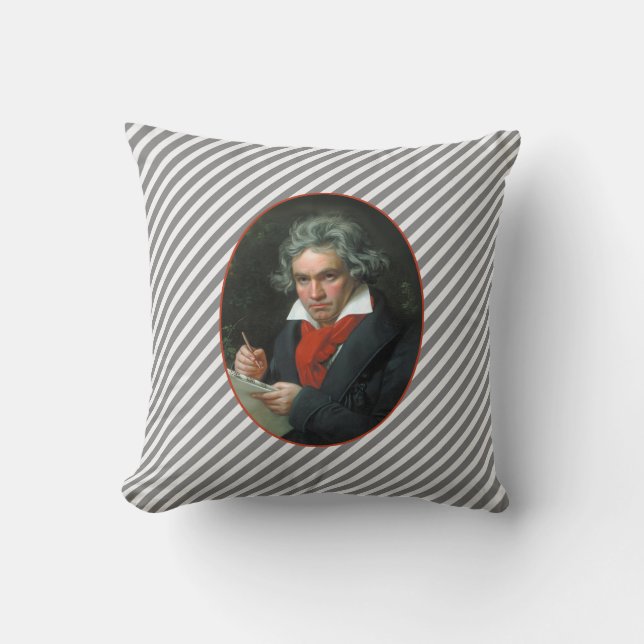 Beethoven Portrait Vintage Reversible Throw Pillow (Front)